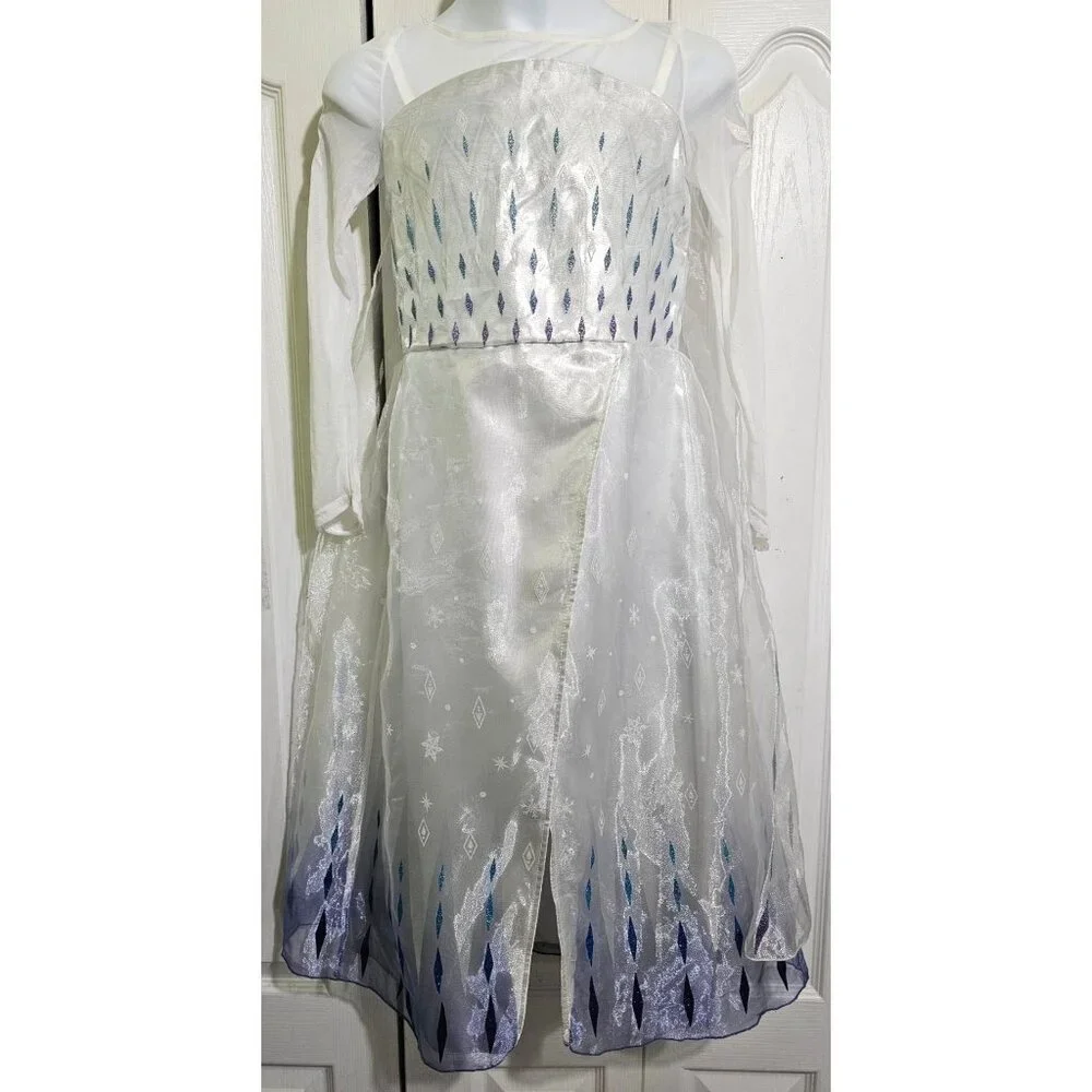 Disney Store Frozen 2 Elsa Snow Queen Costume 7-8 Dress Wig Tiara Ice Princess